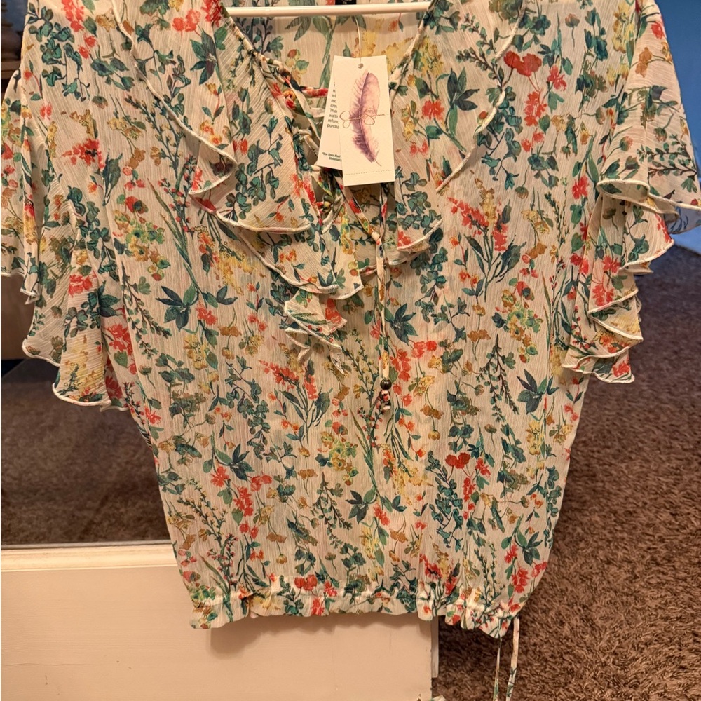 Jessica Simpson Multicolor Floral Ruffle Blouse